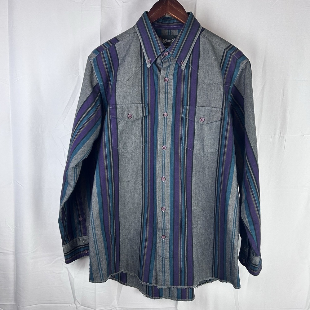 VTG Wrangler Gold Shirt Mens 16.5-34 Single Needle Tailoring Western Purple Teal